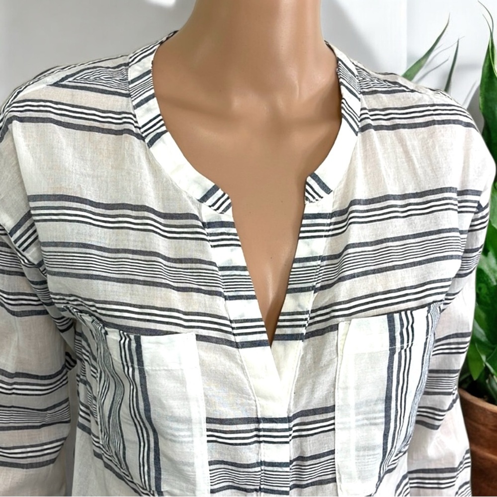 Old Navy Stripe Button Down V Neck Shirt Tunic Top - Picture 2 of 16